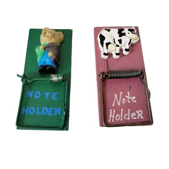 Mouse Trap Note Holder Refrigerator Magnets Set of 2 Handmade Craft - Picture 1 of 2